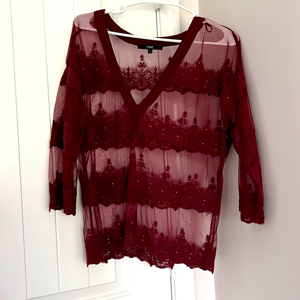 Beautiful net top in burgundy from brand Next size 10